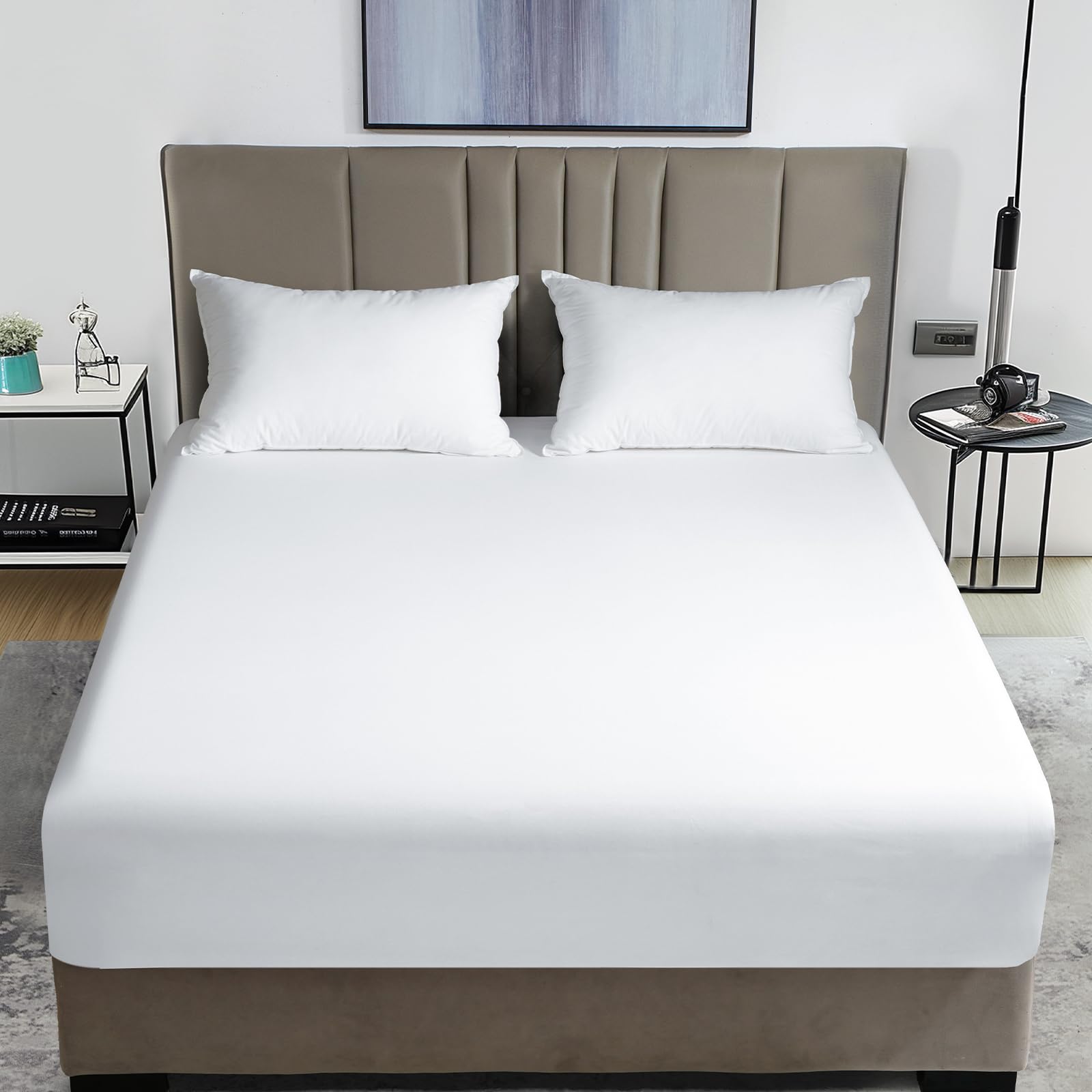 David'S Home Summer Cooling Fitted Sheet Queen Size, 100% Rayon Derived From Bamboo, 16' Deep Pocket 2.5Cm Wider Elastic, Luxur