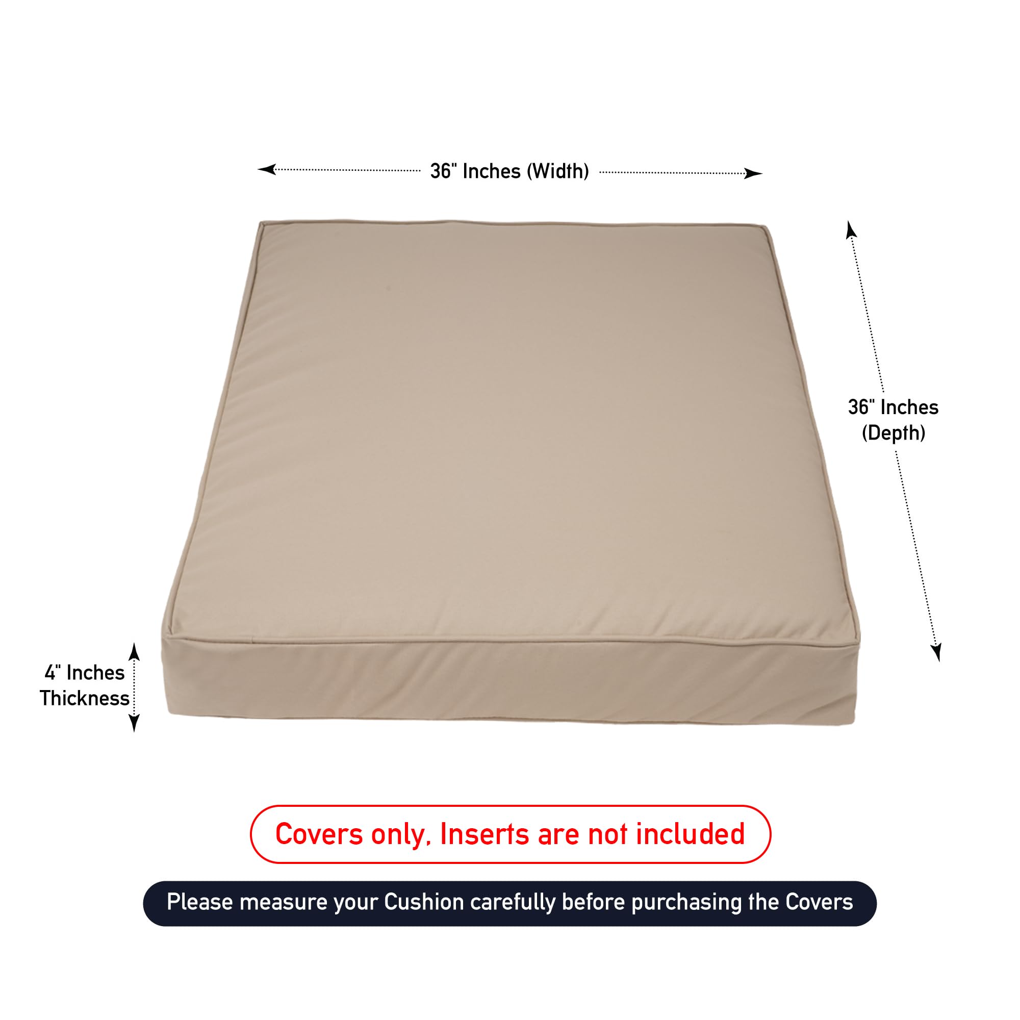 Covers & All Square Outdoor Cushion Covers For Patio Furniture Sets, Water, Tear & Uv Resistant Polyester Cushion Slipcover With Zippers (Pack Of 2) (36' L X 36' W X 4' Thick, Beige)