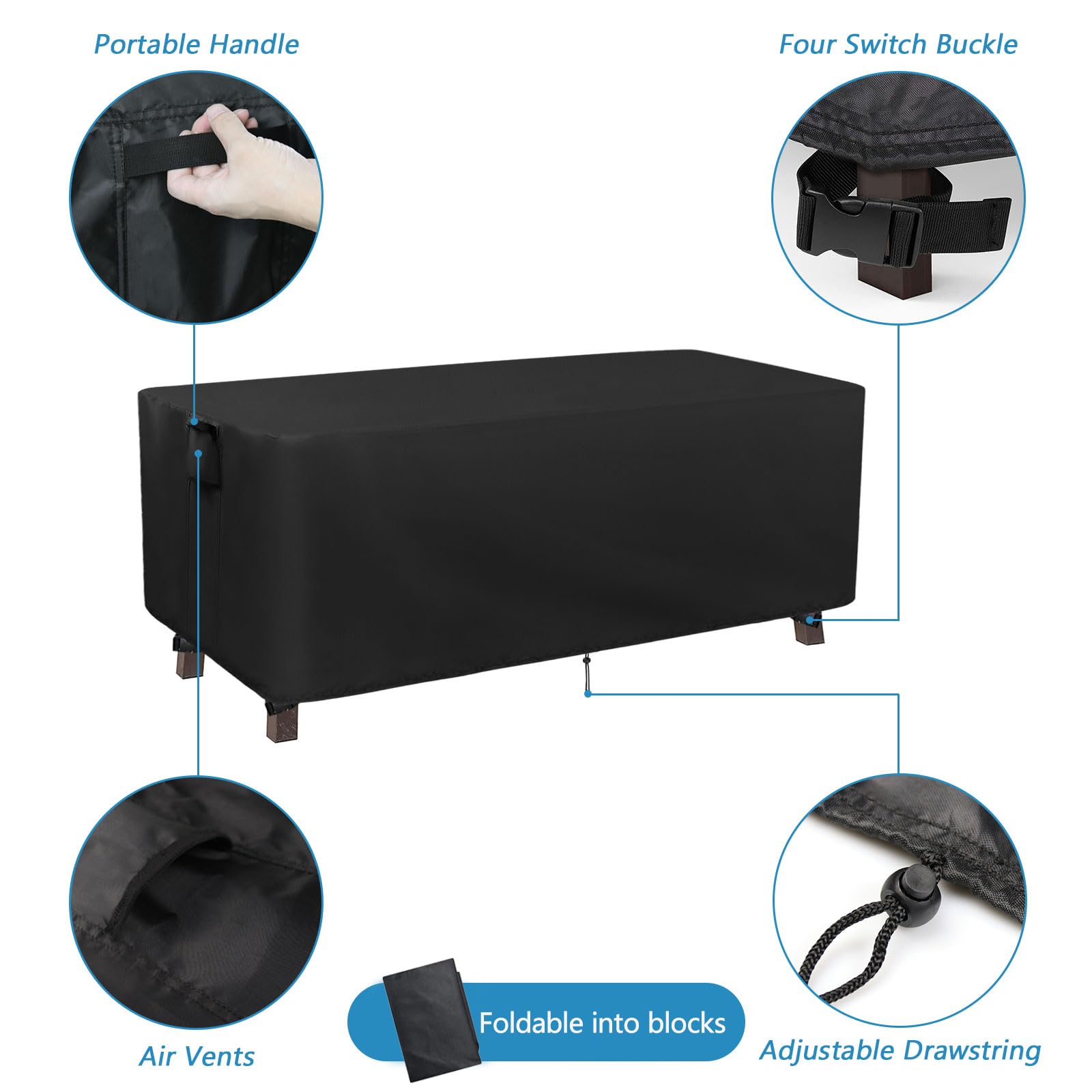 Kingling Patio Table Covers, Rectangular Outdoor Dining Table Cover 72 Inch Outdoor Coffee Table Covers Waterproof Heavy Duty Patio Furniture Covers For Outside-72''L X 36''W X 29''H (Black)