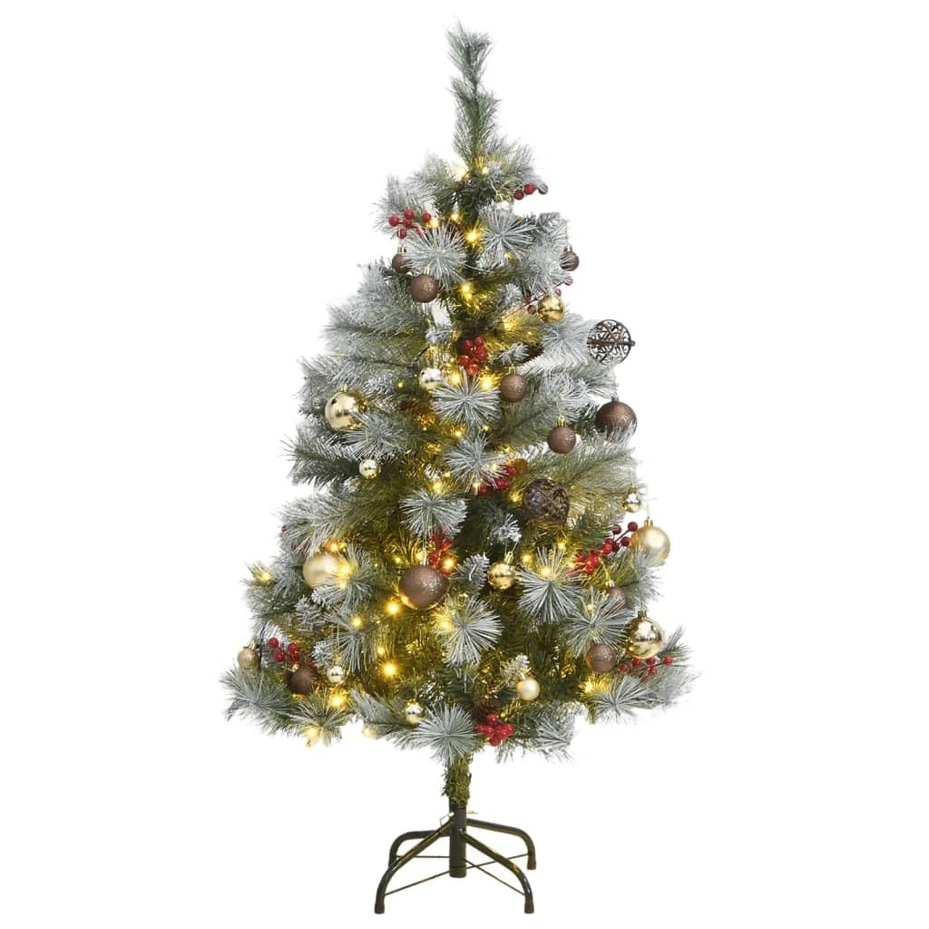 Vidaxl Green And White Artificial Hinged Christmas Tree With Led String Light And Christmas Balls Set  Reusable Christmas Decor