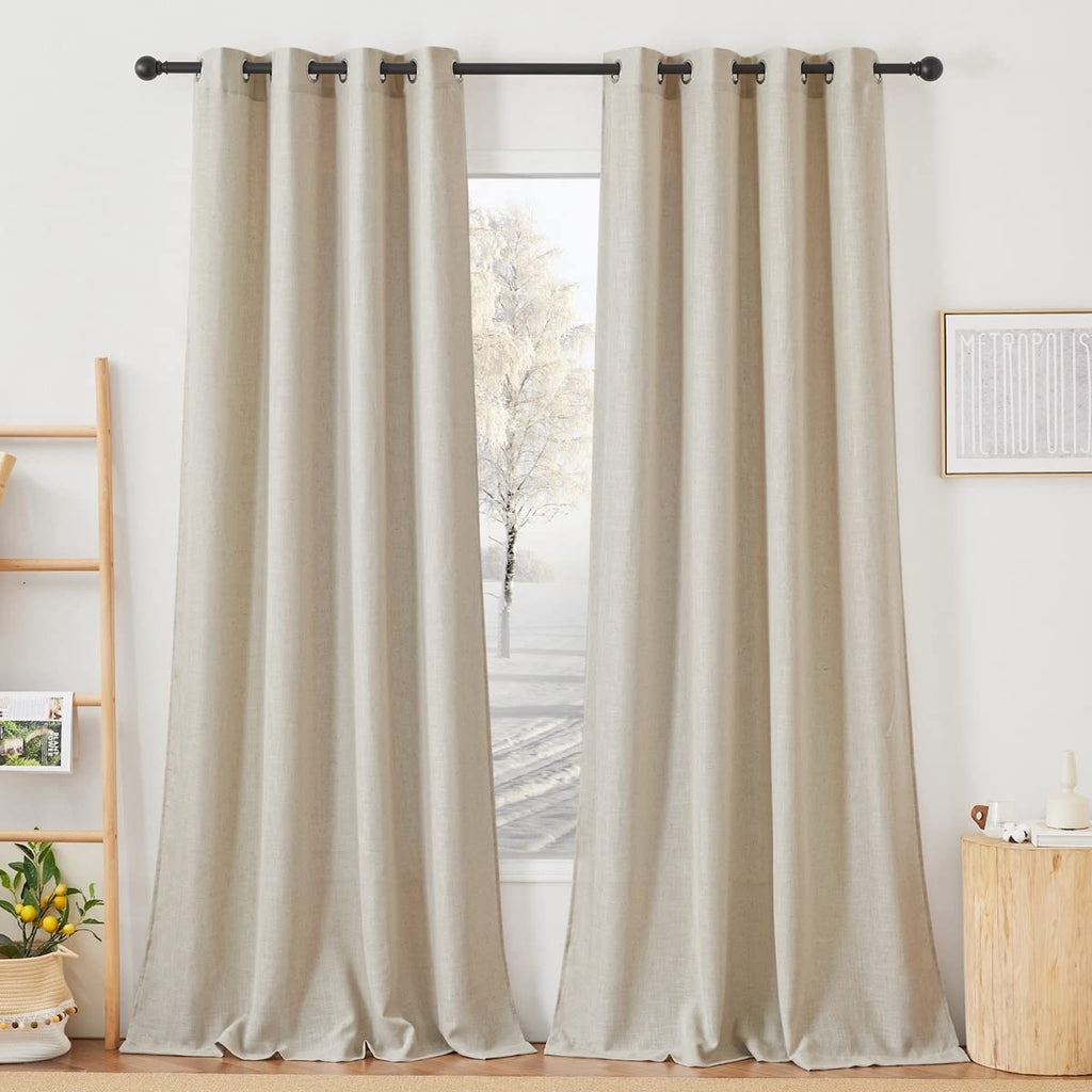 Nicetown Linen Curtains 108 Inch Length 2 Panels, Grommet Semi Sheer Linen Blend Luxury Window Drapes Privacy With Light Filteri