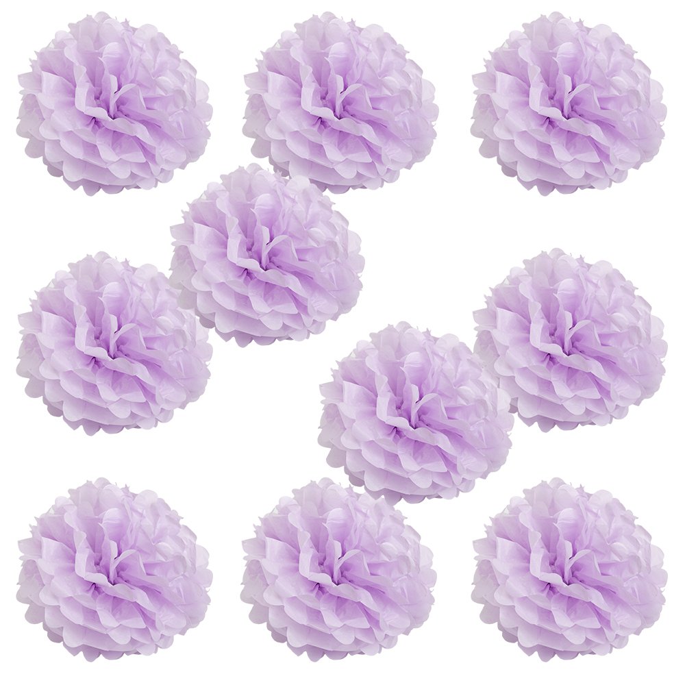 WYZworks Set of 10 - Lilac 12 - (10 Pack) Tissue Pom Poms Flower Party Decorations for Weddings, Birthday, Halloween, Bridal, Ba