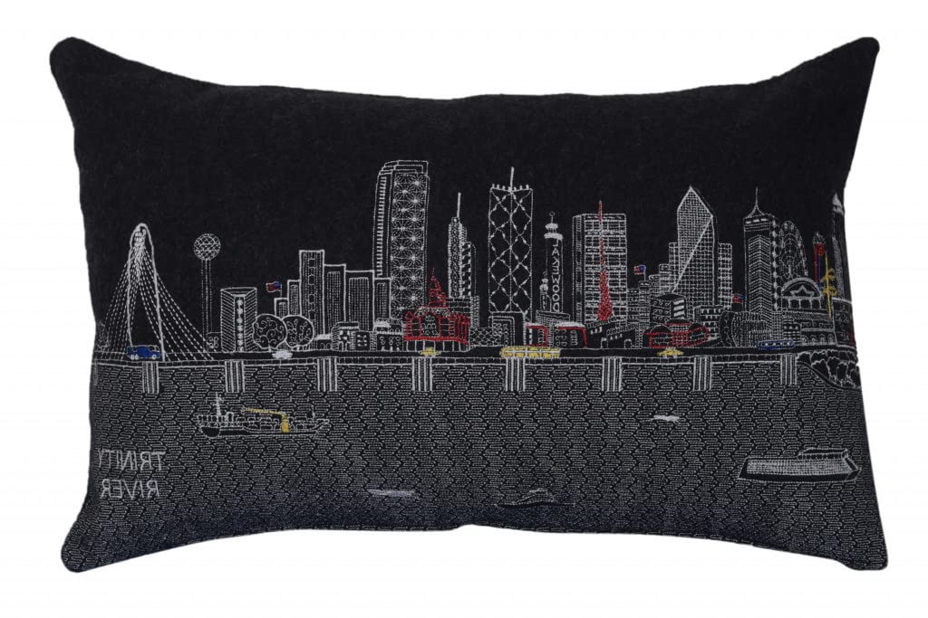 HomeRoots Grey 24' Black Dallas Nighttime Skyline Lumbar Decorative Pillow
