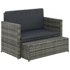 vidaXL Patio Lounge Set - 2 Piece Outdoor Furniture with Convertible Sofa Bed, Space Saving Footstool, Removable & Washable Cushion Covers, Durable Poly Rattan & Powder-Coated Steel Frame, Gray