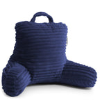 Nestl Cut Plush Striped Reading Pillow For Kids & Teens, Small Back Pillow, Back Support Pillow, Shredded Memory Foam Bed Rest Pillow With Arms, Navy Blue
