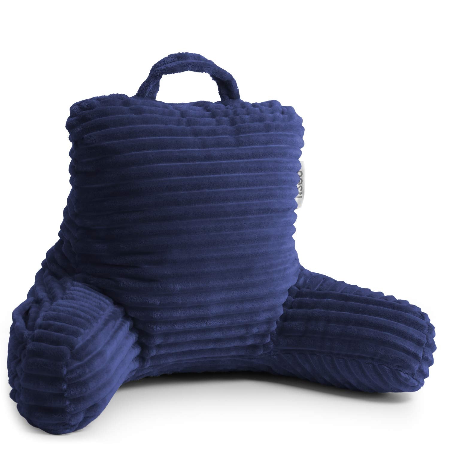 Nestl Cut Plush Striped Reading Pillow For Kids & Teens, Small Back Pillow, Back Support Pillow, Shredded Memory Foam Bed Rest Pillow With Arms, Navy Blue