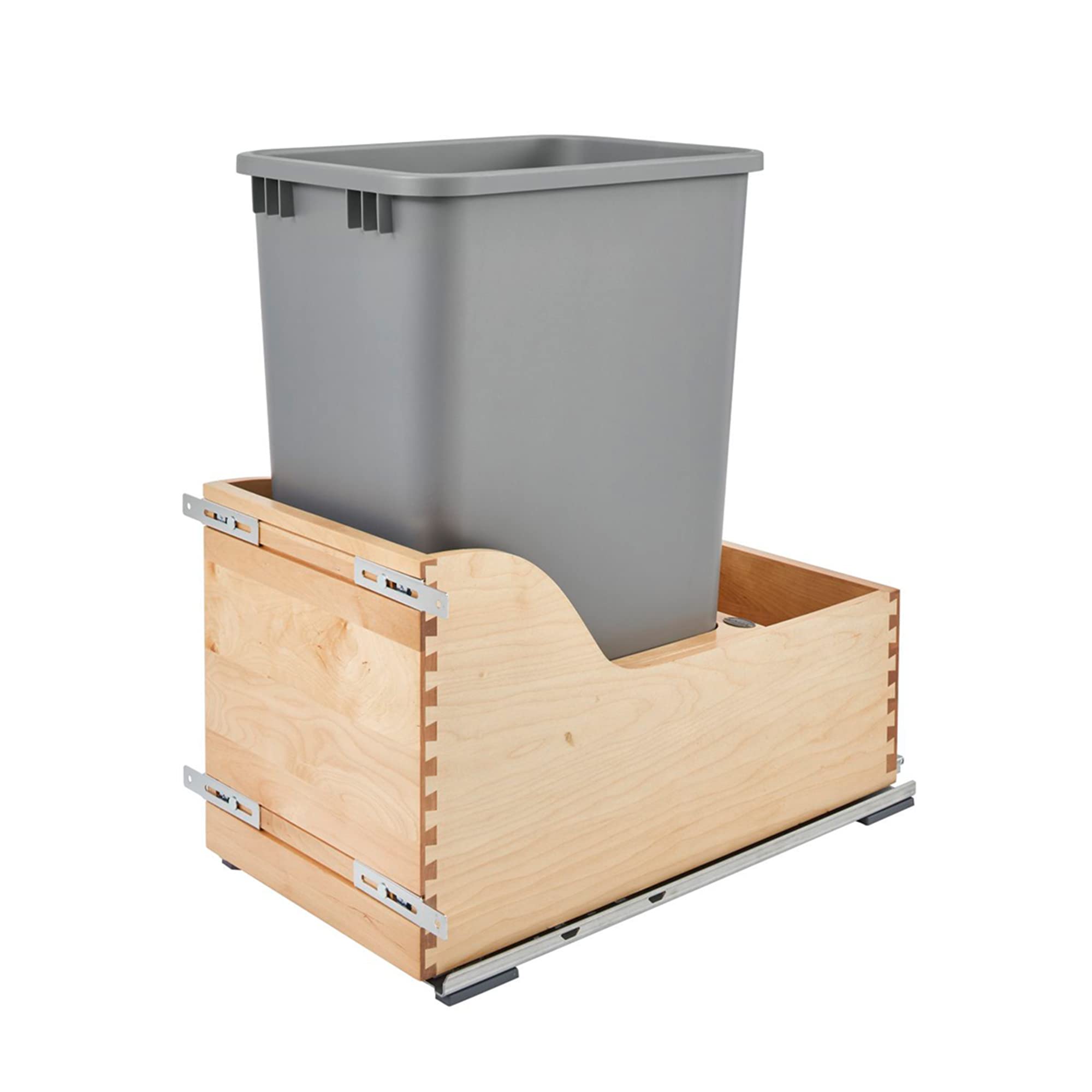 Rev-A-Shelf Pullout Trash Can for Kitchen Cabinet 50 Quart 12.5 Gallon Bottom Mount, Rear Storage, Undermount Soft-Close Slides,