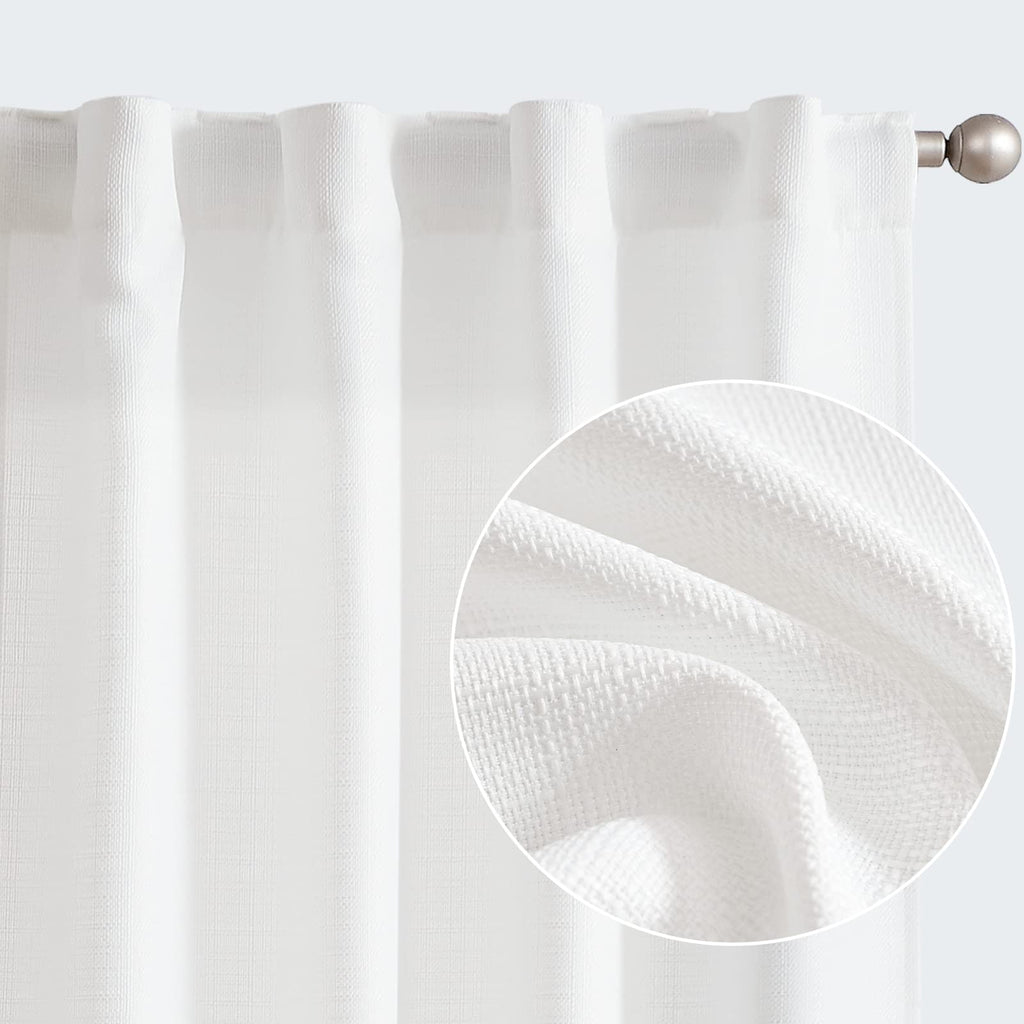 jinchan White Curtains for Living Room Bedroom Linen Textured Curtains 90 Inches Long Farmhouse Country Curtains Casual Weave Ba