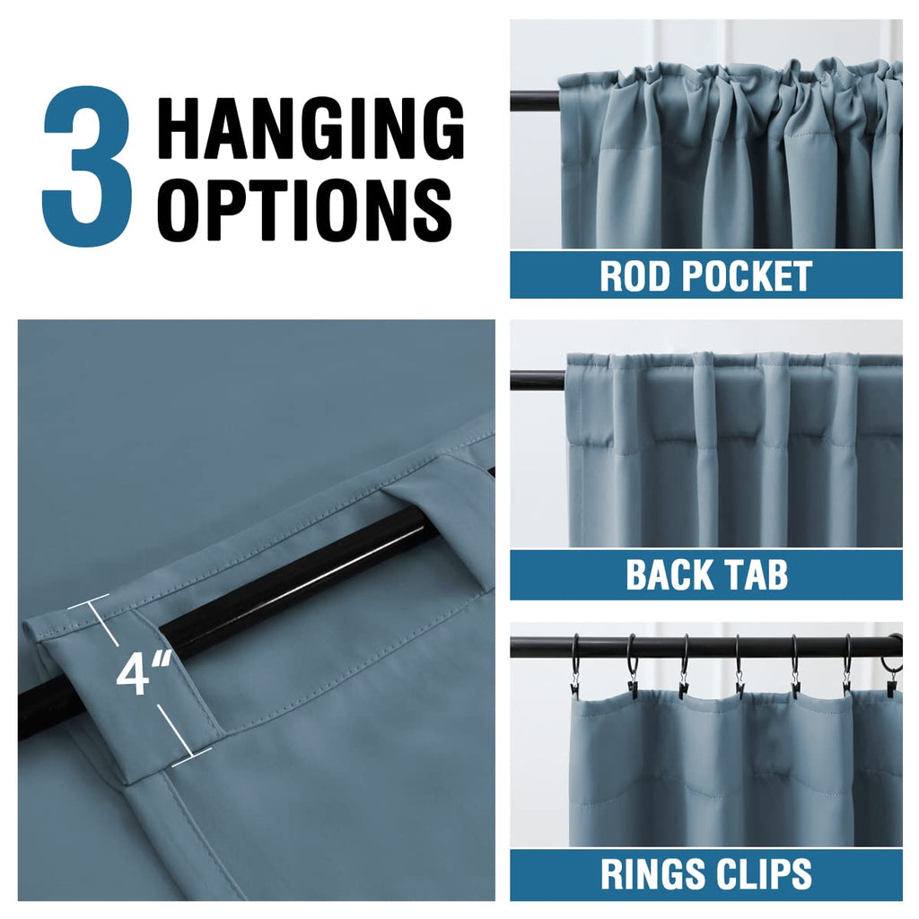 H.Versailtex Blackout Curtains Thermal Insulated Window Treatment Panels Room Darkening Blackout Drapes For Living Room Back Tab/Rod Pocket Bedroom Draperies (2 Panels, Stone Blue, 42 X 63 Inch)
