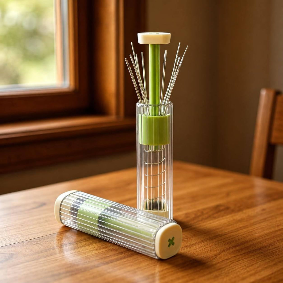 Jejda Automatic Sewing Needle Storage Case & Dispenser  Presstype Clear Storage Cylinder With Prethreaded Hand Sewing Needles