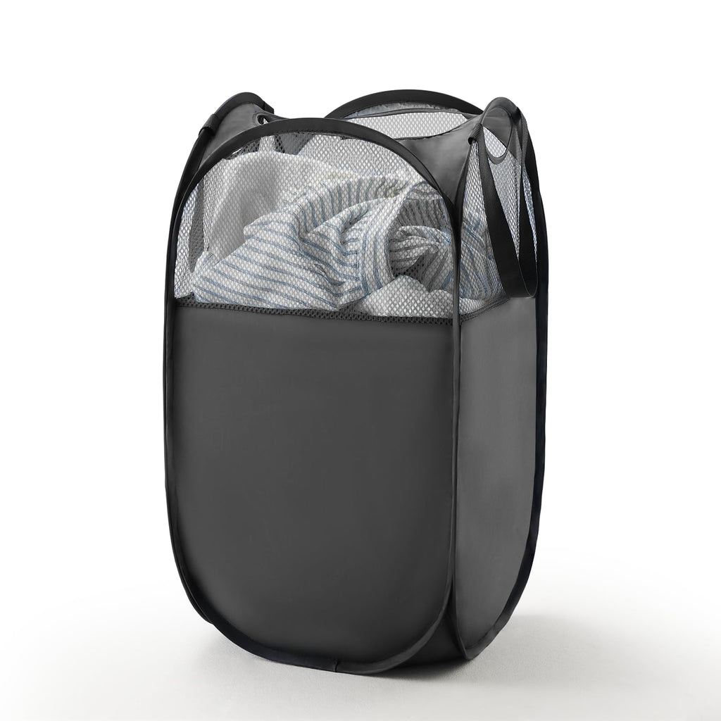 TECHMILLY Pop Up Foldable Laundry Basket, Mesh Laundry Hamper with Reinforced Handles for Dirty Clothes Storage in Dorm, Laundry