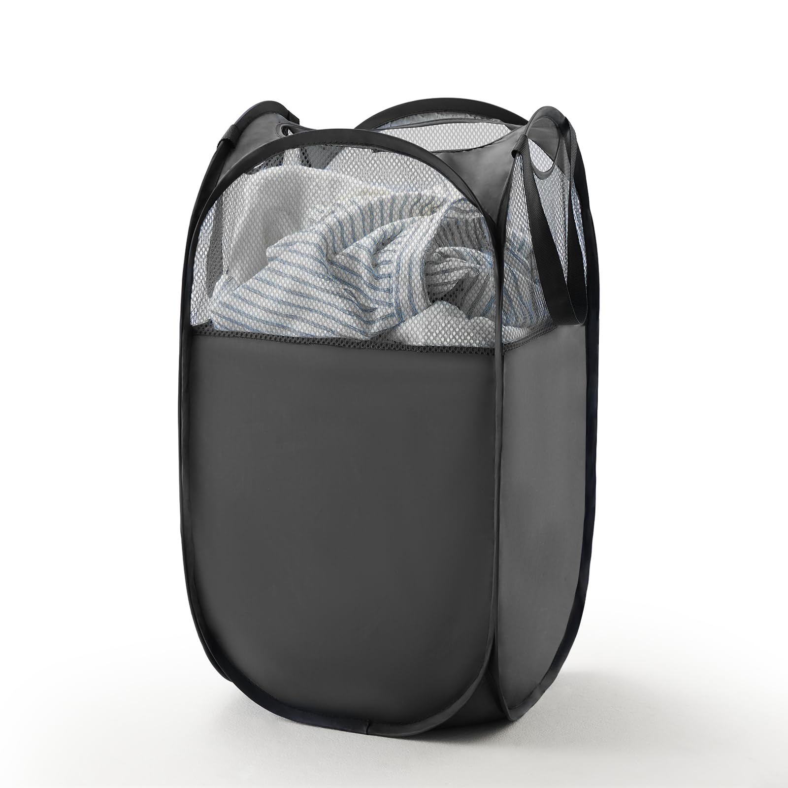 TECHMILLY Pop Up Foldable Laundry Basket, Mesh Laundry Hamper with Reinforced Handles for Dirty Clothes Storage in Dorm, Laundry