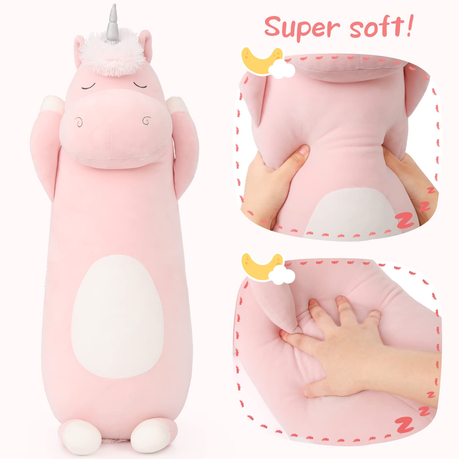 Morismos 36.2' Unicorn Body Pillow Large Hugging Pillow Unicorn Stuffed Animal,Soft Plush Toy For Kids Girl, Animal Body Pillow