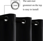 Jiuzhen Black Blackout Curtains For Bedroom - Light Blocking And Noise Reducing Grommet Curtains For Living Room Darkening Curtains, Set Of 2 Window Curtain Panels, 38 X 72 Inch Length