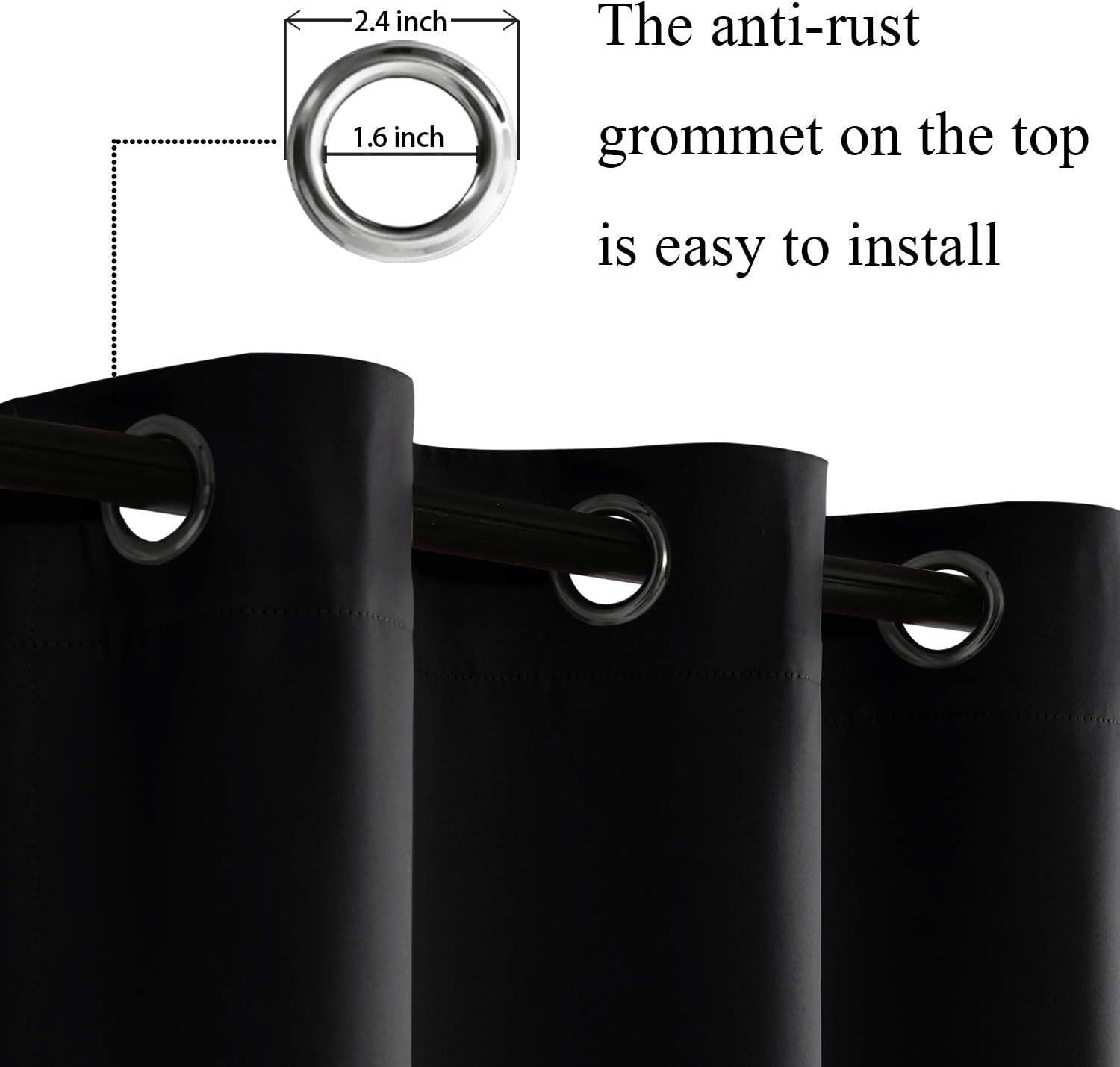 Jiuzhen Black Blackout Curtains For Bedroom - Light Blocking And Noise Reducing Grommet Curtains For Living Room Darkening Curtains, Set Of 2 Window Curtain Panels, 38 X 72 Inch Length