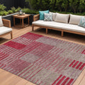 8' X 10' Burgundy Pink And Blush Striped Washable Indoor Outdoor Area Rug