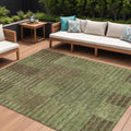 9' X 12' Brown Taupe And Green Striped Washable Indoor Outdoor Area Rug