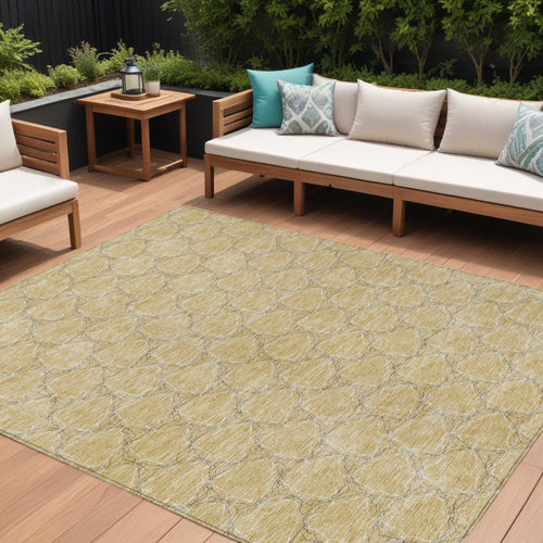 10 X 14 Wheat And Gray Geometric Washable Indoor Outdoor Area Rug