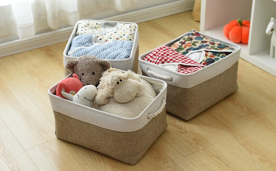 Thewarmhome Storage Basket For Organizing - 16X12X8 Inch Large 3 Pack Collapsible Storage Bin For Shelves With Handles, Fabric S