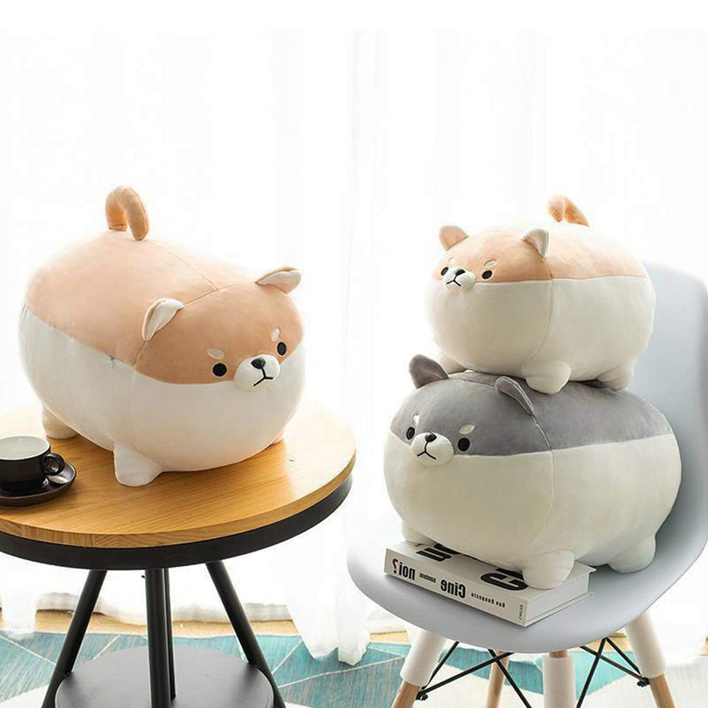 Ehotong Shiba Inu Dog Plush Pillow, Corgi Stuffed Animal Plush Toy Hug Pillow Gifts For Girl Boy (Gray, 11.8In)