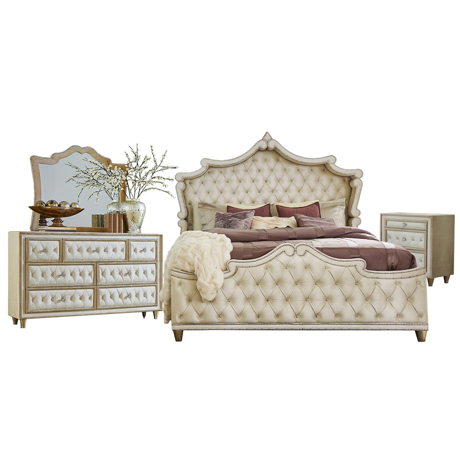 Coaster Antonella California King Bed 4-Piece Set, Ivory/Camel