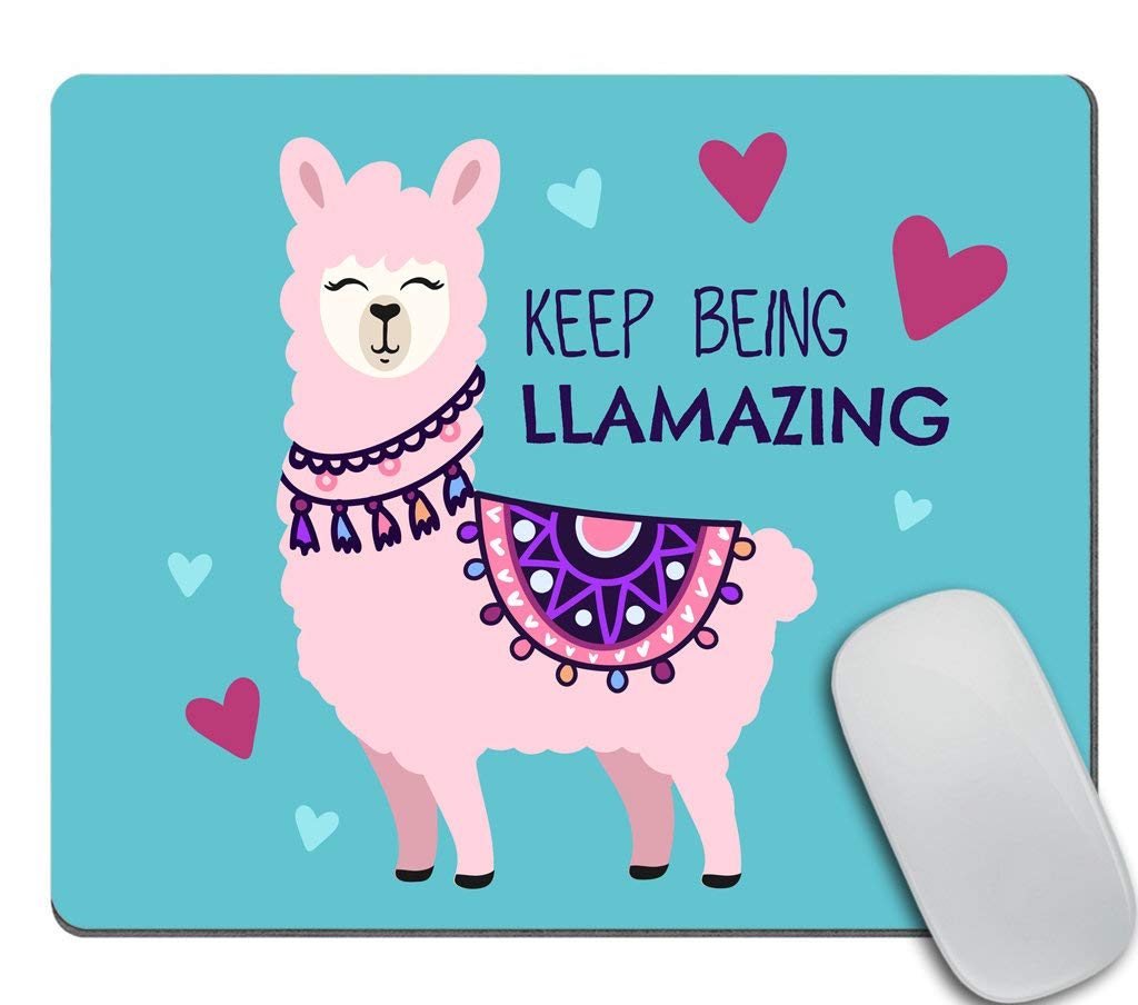 Amcove Cute Llama And Heart Mouse Pad Custom, Keep Being Llamazing Quote Customized Rectangle Non-Slip Rubber Mousepad Gaming Mo