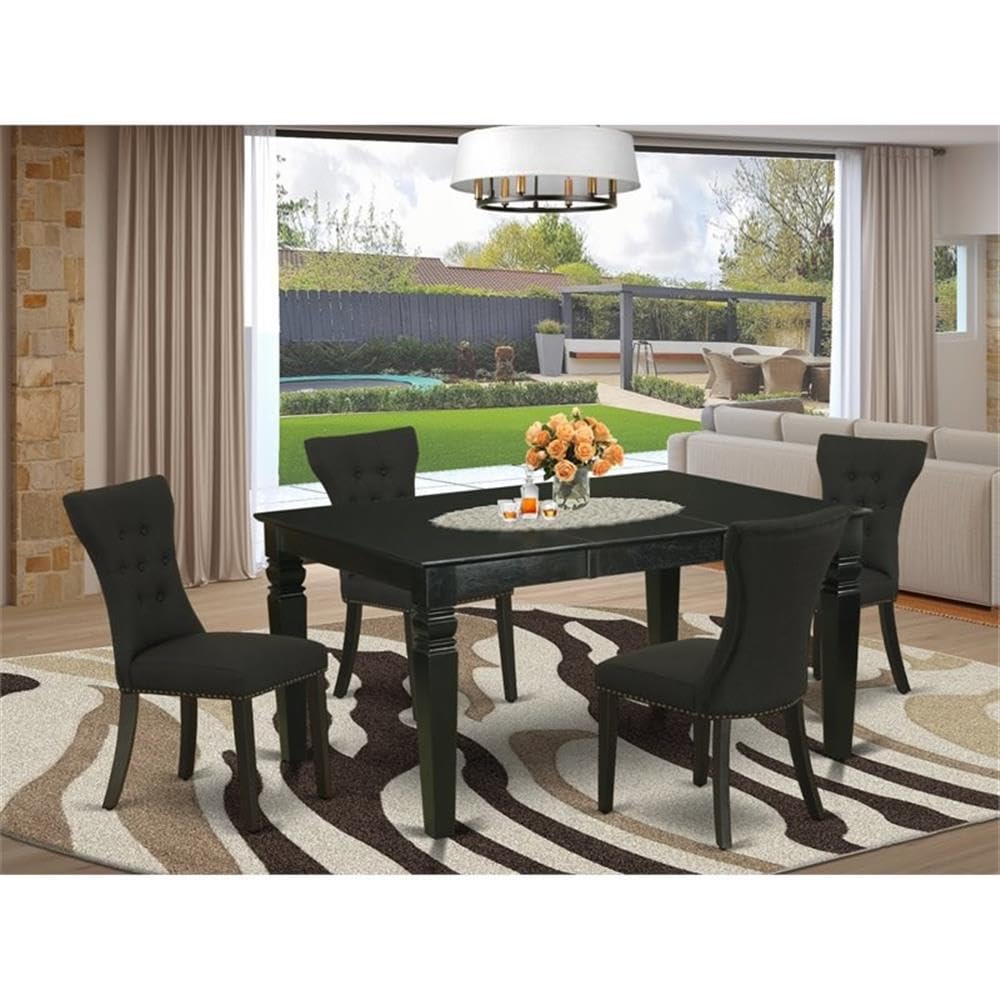 East West Furniture Wega5-Blk-24 5 Piece Kitchen Table Set For 4 Includes A Rectangle Dining Room Table With Butterfly Leaf And 4 Black Linen Fabric Parsons Chairs, 42X60 Inch, Black