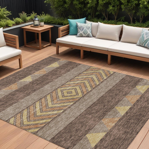 10 X 14 Brown Wheat And Copper Southwestern Washable Indoor Outdoor Area Rug