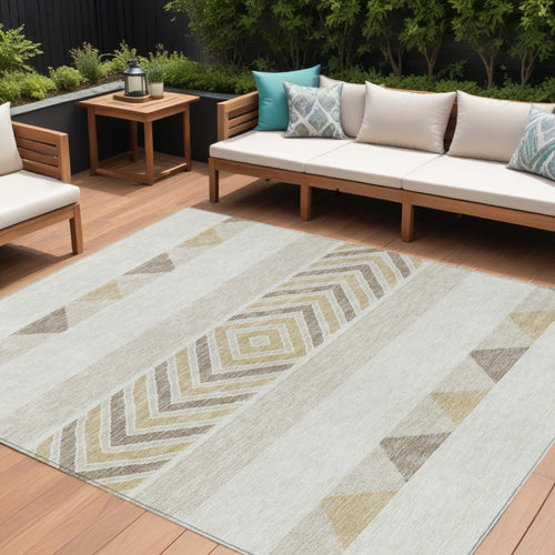 10 X 14 Ivory Beige And Taupe Southwestern Washable Indoor Outdoor Area Rug