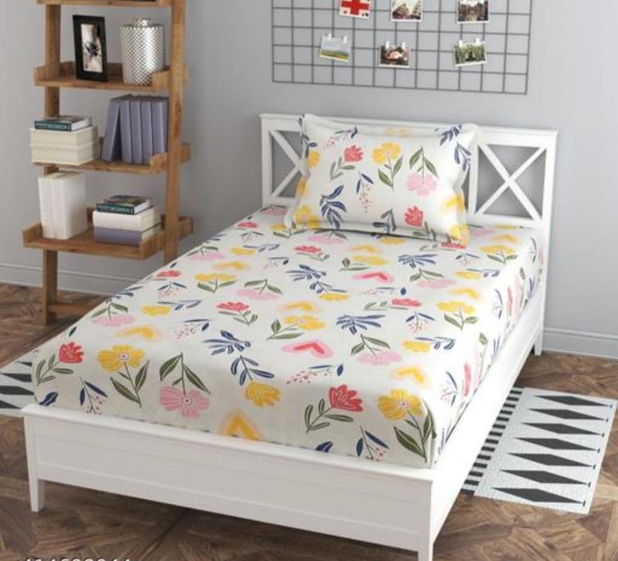 Fitted Cottonsingle Bedsheet (Elastic) With 1 Pillow Cover Single Gold 70 (RajatSingleA70_Bzr)