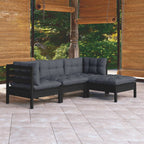 vidaXL Solid Pinewood Patio Lounge Set 4 Piece with Cushions Garden Outdoor Lawn Yard Terrace Balcony Wooden Seat Seating Furniture Black