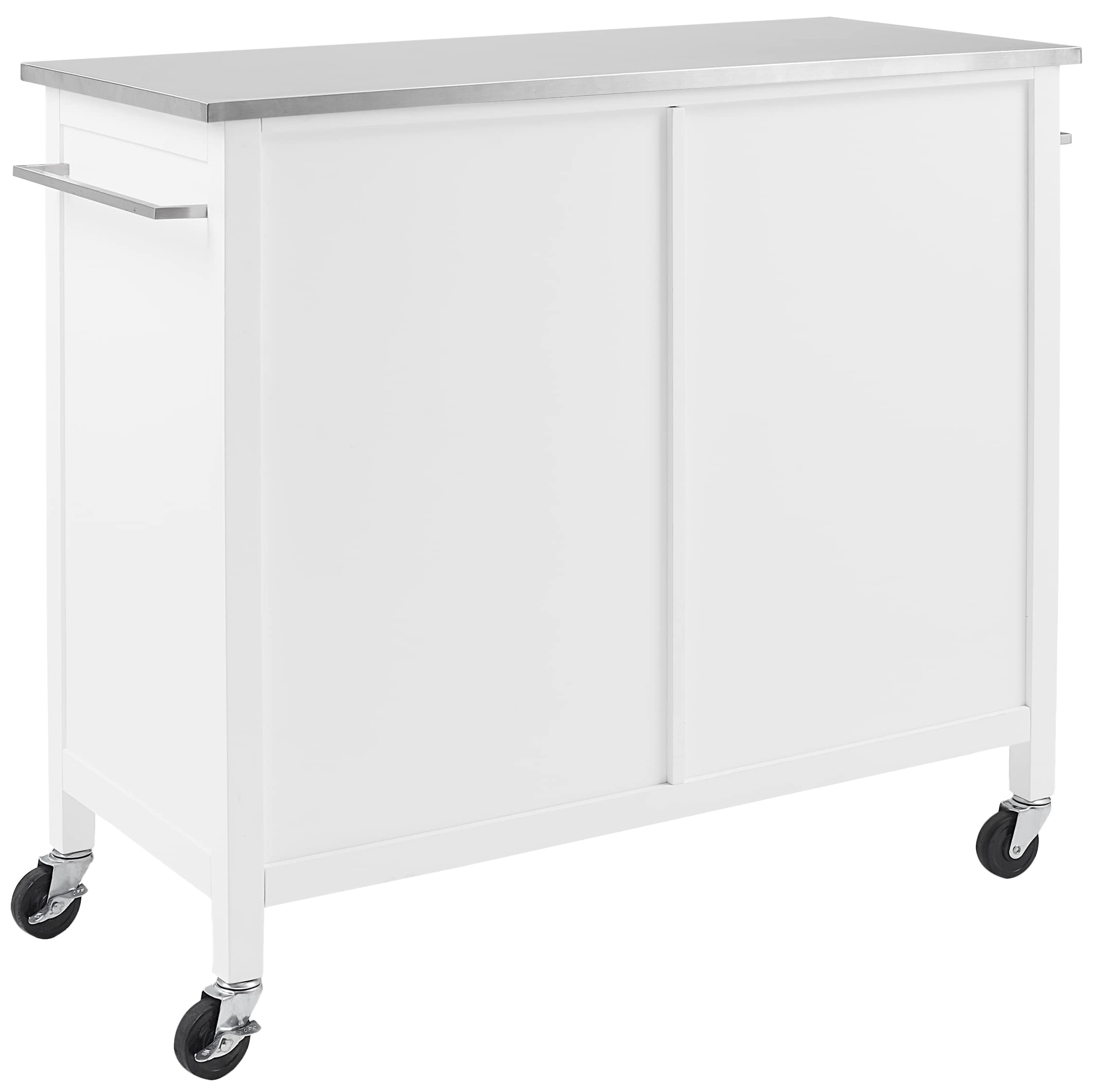 Crosley Furniture Soren Stainless Steel Top Rolling Kitchen Island Cart, Microwave Stand, Coffee Bar, White