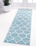 Unique Loom Trellis Frieze Collection Area Rug - Rounded (2' X 8' 8'' Runner, Light Blue/ Ivory)