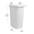 Mind Reader 60L Slim Laundry Hamper, Clothes Basket, Lid, Wicker Style, Plastic, 17.65''L X 13.75''W X 24.15''H, Set Of 2, White