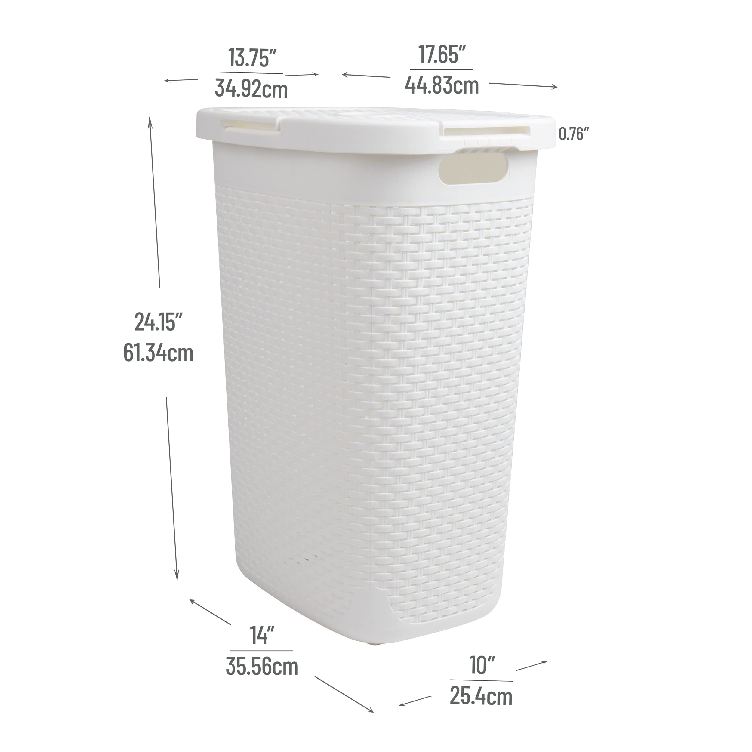 Mind Reader 60L Slim Laundry Hamper, Clothes Basket, Lid, Wicker Style, Plastic, 17.65''L X 13.75''W X 24.15''H, Set Of 2, White