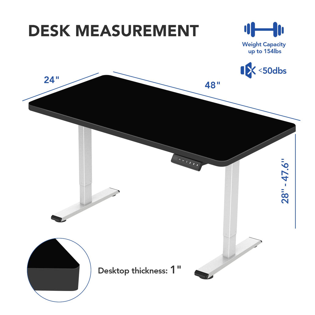 Flexispot En1 Electric Stand Up Desk Workstation 48 X 24 Inches Whole-Piece Desktop Ergonomic Memory Controller Height Adjustable Standing Desk(White Frame + 48' Black Desktop, 2 Packages)