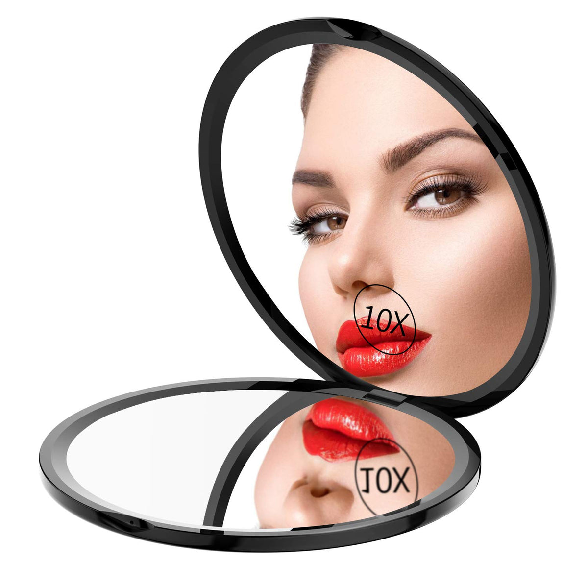 Gospire Pocket Makeup Mirror for Travel, 1X/10X Double Sided Magnifying Compact Handbag Cosmetic Mirror, 4 Inch Ultra-Thin Handh