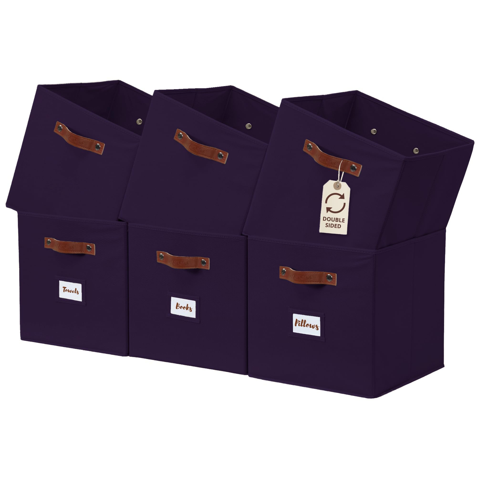 DECOMOMO Storage Bins, Cube Storage Bin with Labels, Fabric Storage Cubes for Shelves (10.5 x 11 / 6pcs, Deep Violet)