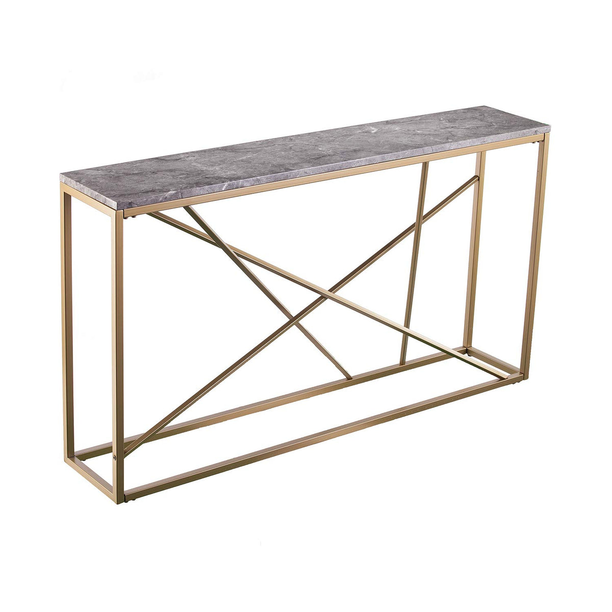 Sei Furniture Arendal Faux Marble Skinny Console Table, Living Room, Hall/ Entry Dining Room Modern Style Powdercoated Iron, Go