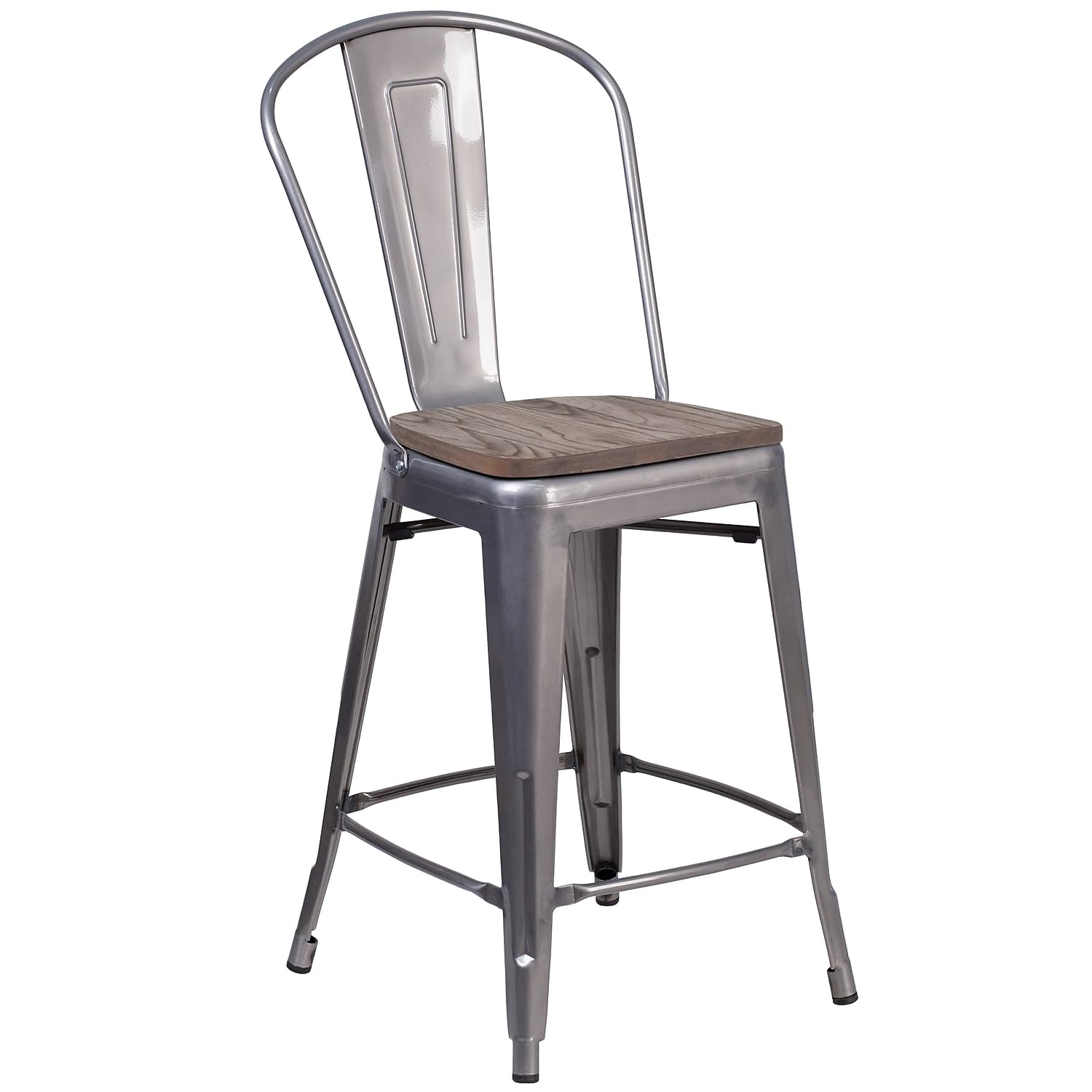 Flash Furniture 30 High Crystal Teal-Blue Metal Barstool with Back and Wood Seat
