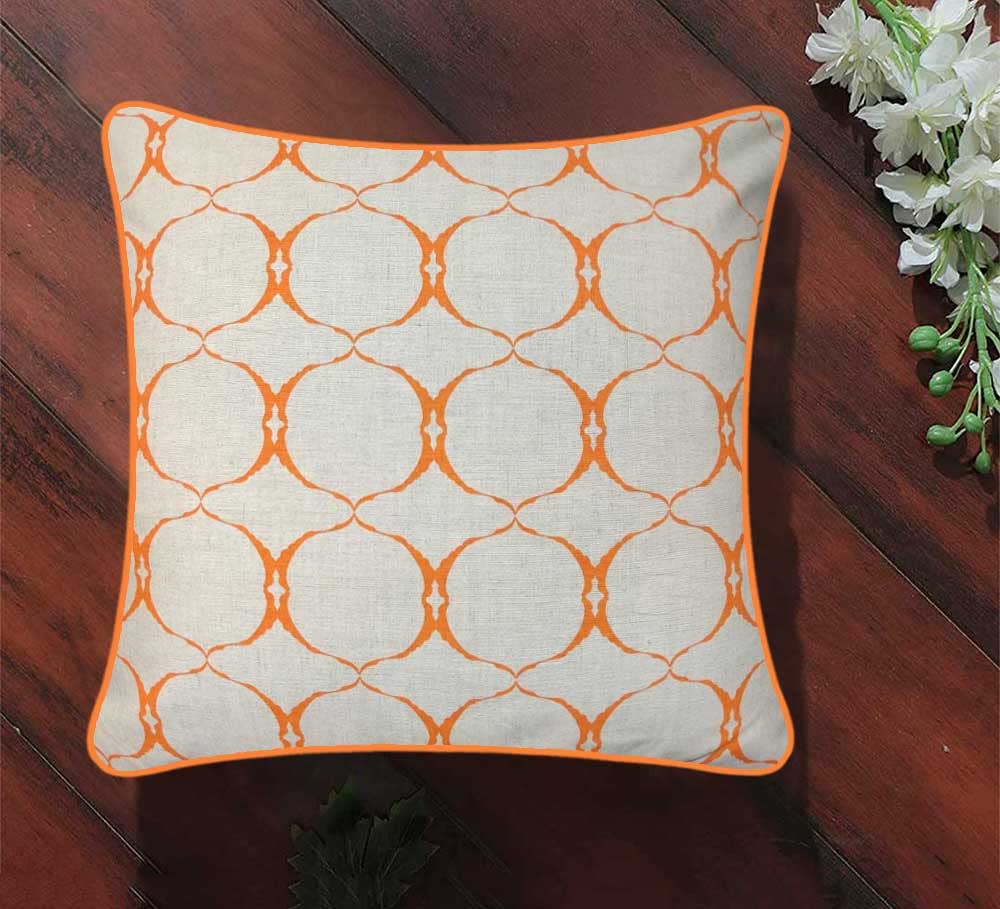 Sajavat Home Cotton Printed Cushion Cover 22X22 Inches Orange (Pack Of 1)