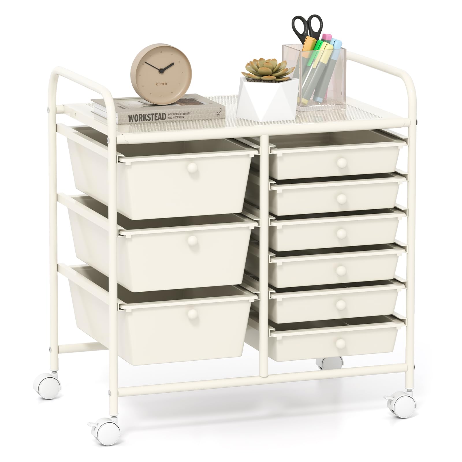 GOFLAME 9-Drawer Rolling Storage Cart, Mobile Utility Cart with Removable Drawers & Metal Frame, Art Craft Organizer Cart with L