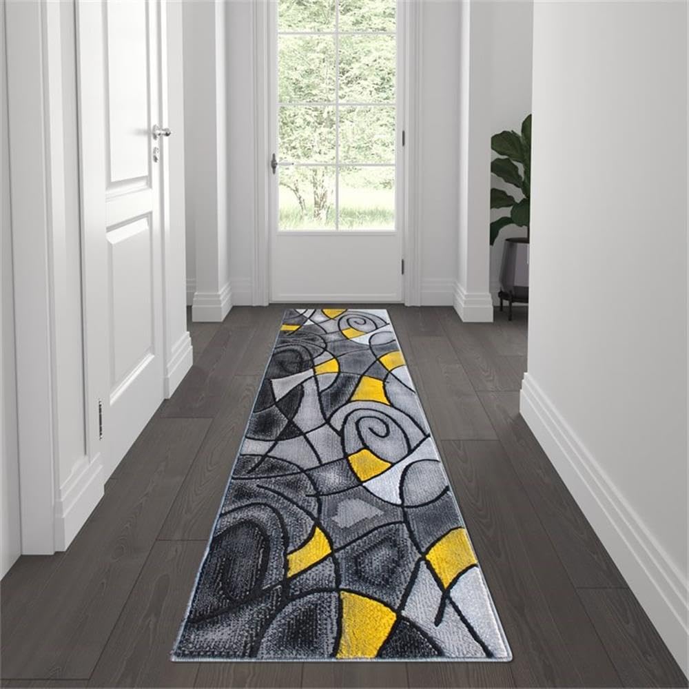 Flash Furniture Jubilee Collection Contemporary Runner Rug - High Pile Yellow Olefin Rug - 2' X 7' Area Rug - Jute Backing - Hallway, Entryway, Bedroom, Living Room