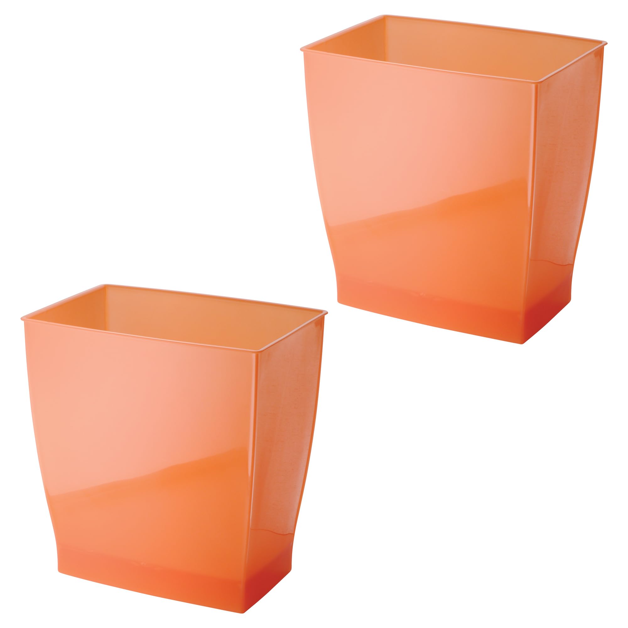 iDesign Small Plastic Bathroom Trash Can, Slim Rectangle Garbage Bin for Bedroom, Office, Dorm, 2-Pack, Orange