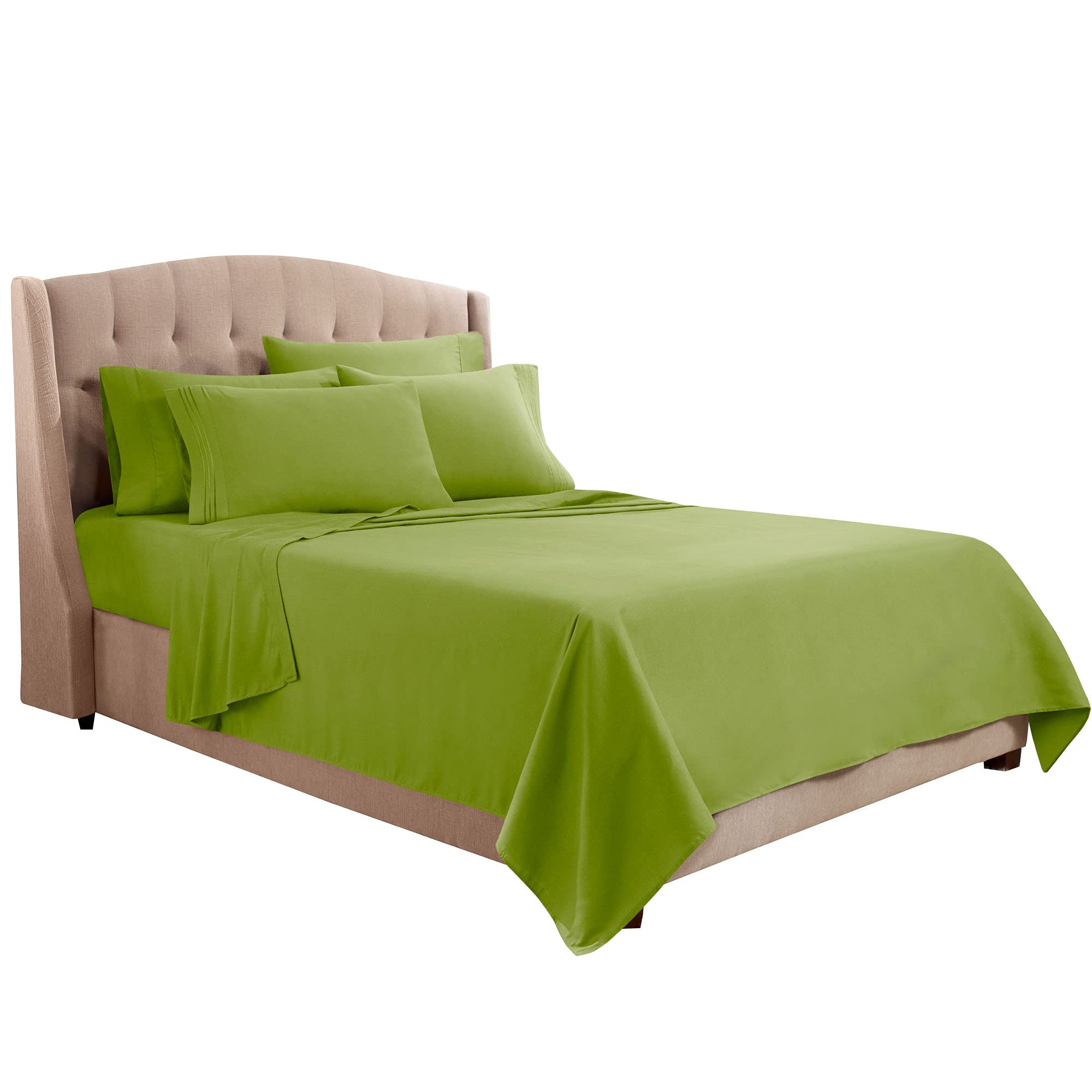 Clara Clark Full Sheets, 6 Piece Set - Hotel Luxury Sheets For Full Size Bed, Super Soft Bedding Sheets & Pillowcases, Full Size Sheets, Calla Green