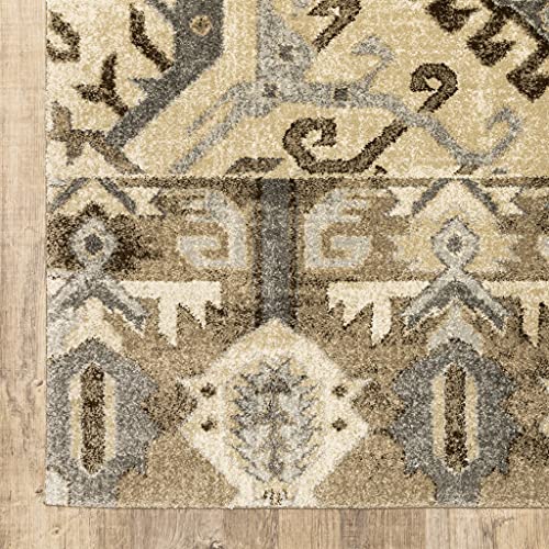 HomeRoots Polypropylene 10’ x 13’ Tan and Gold Central Medallion Indoor Area Rug