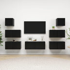 vidaXL TV Cabinet Set 7 Piece Home Indoor Living Room Hanging Wall-Mounted Stereo Plasma HiFi Cabinet TV Unit Furniture Black Engineered Wood