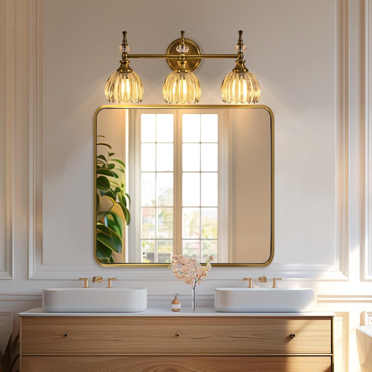 ANDY STAR 40x36 Inch Gold Bathroom Mirror, Brushed Gold Mirrors for Wall in Anti-Rust SUS304 Tube Metal Frame, Rounded Rectangle