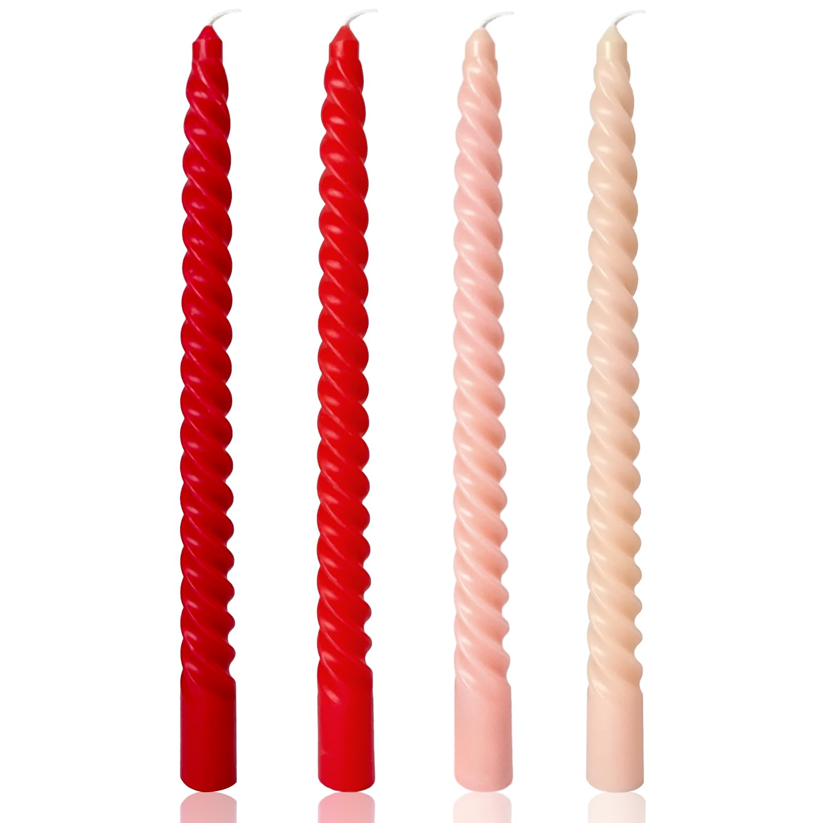 10 Inch Cream Spiral Taper Candles for Home Decoration, 4 Pack Red-Gradient Candlesticks for Dinner Party Wedding Holiday