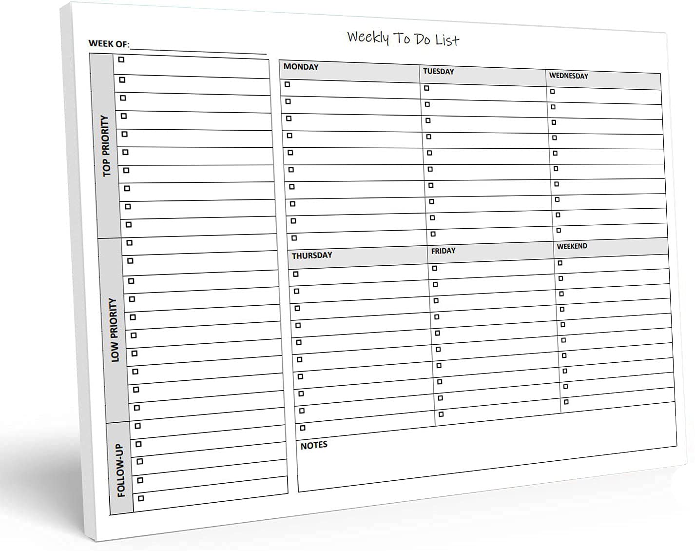 Weekly To Do List Notepad, 60 Page Task Planning Pad W/Daily Checklist, Priority Todo Checkbox & Notes. Desk Notebook To Organiz